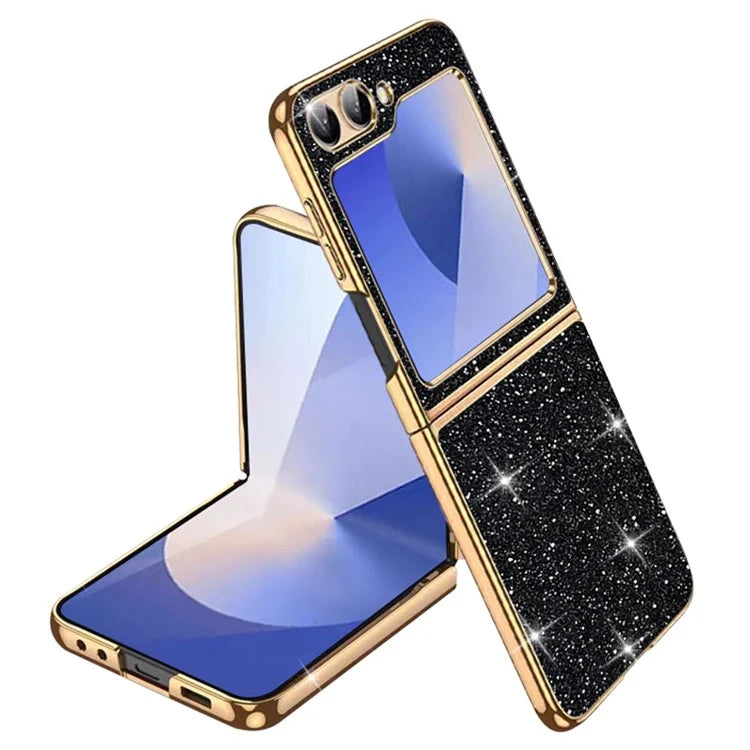 For Samsung Galaxy Z Flip6 5G Case Leather+PC Electroplating Glitter Phone Cover