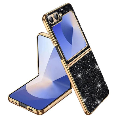 For Samsung Galaxy Z Flip6 5G Case Leather+PC Electroplating Glitter Phone Cover