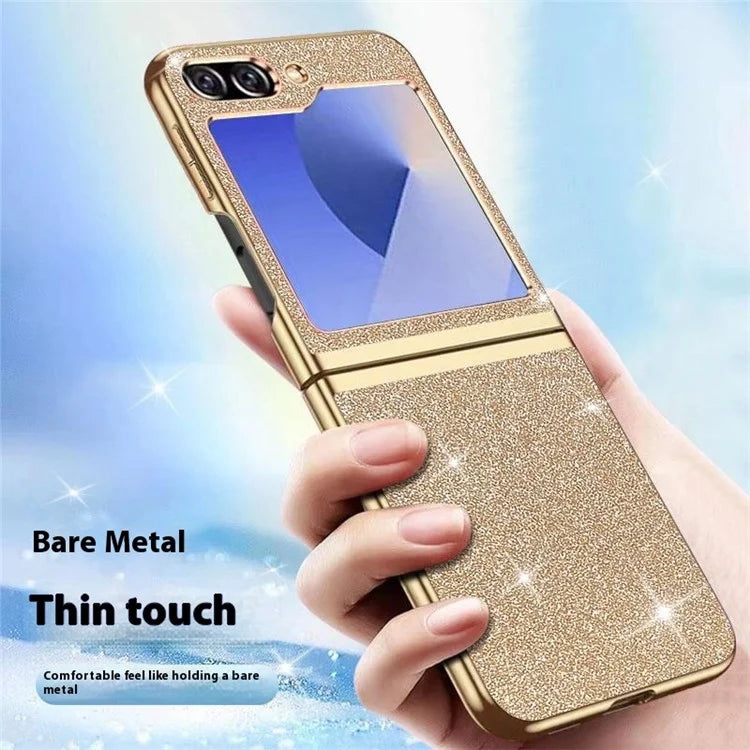 For Samsung Galaxy Z Flip6 5G Case Leather+PC Electroplating Glitter Phone Cover