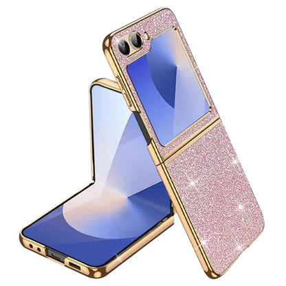 For Samsung Galaxy Z Flip6 5G Case Leather+PC Electroplating Glitter Phone Cover