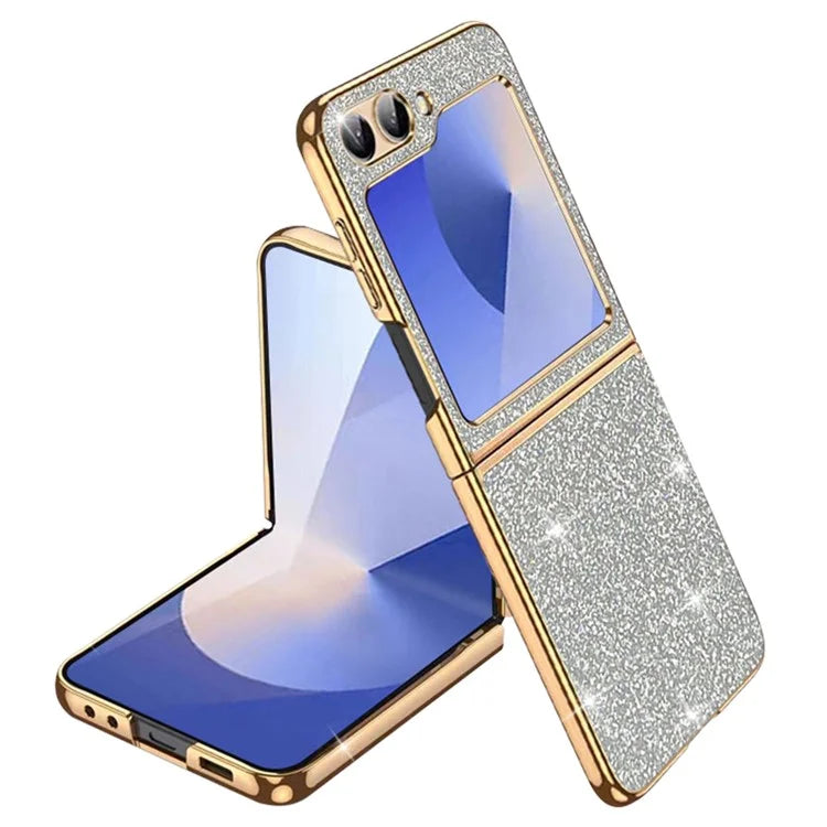 For Samsung Galaxy Z Flip6 5G Case Leather+PC Electroplating Glitter Phone Cover