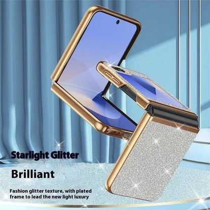 For Samsung Galaxy Z Flip6 5G Case Leather+PC Electroplating Glitter Phone Cover