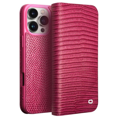 QIALINO For iPhone 16 Pro Max Wallet Case Crocodile Texture Genuine Cow Leather Anti-Drop Phone Cover