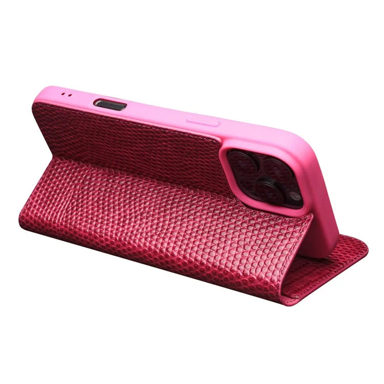 QIALINO For iPhone 16 Pro Max Wallet Case Crocodile Texture Genuine Cow Leather Anti-Drop Phone Cover