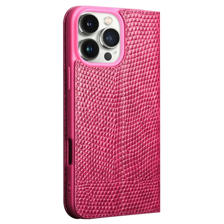 QIALINO For iPhone 16 Pro Max Wallet Case Crocodile Texture Genuine Cow Leather Anti-Drop Phone Cover