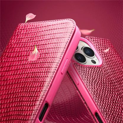 QIALINO For iPhone 16 Pro Max Wallet Case Crocodile Texture Genuine Cow Leather Anti-Drop Phone Cover