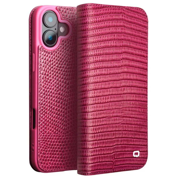 QIALINO For iPhone 16 Plus Wallet Case Crocodile Texture Genuine Cow Leather Anti-Drop Phone Cover