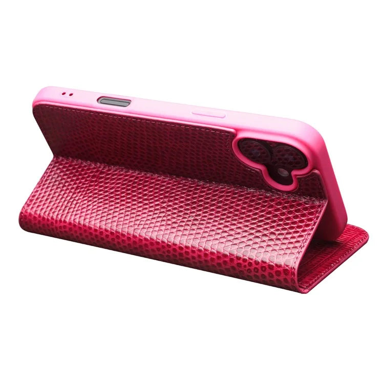 QIALINO For iPhone 16 Wallet Case Crocodile Texture Genuine Cow Leather Anti-Drop Phone Cover