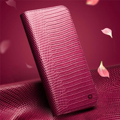 QIALINO For iPhone 16 Wallet Case Crocodile Texture Genuine Cow Leather Anti-Drop Phone Cover