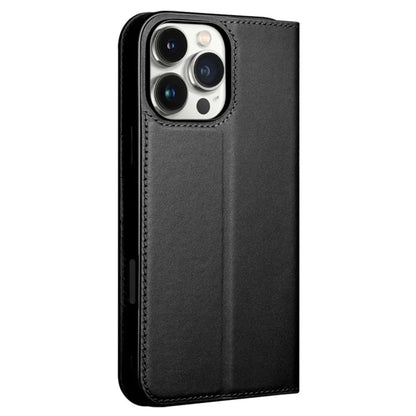 QIALINO For iPhone 16 Pro Stand Case Anti-Drop Genuine Cow Leather Wallet Phone Cover