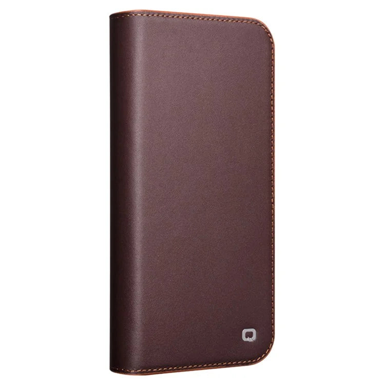 QIALINO For iPhone 16 Pro Stand Case Anti-Drop Genuine Cow Leather Wallet Phone Cover
