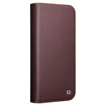 QIALINO For iPhone 16 Pro Stand Case Anti-Drop Genuine Cow Leather Wallet Phone Cover