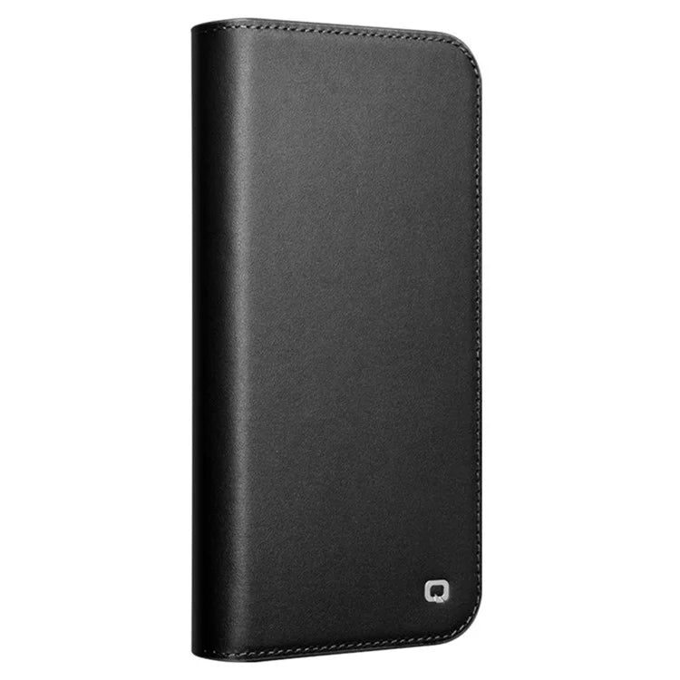 QIALINO For iPhone 16 Plus Stand Case Anti-Drop Genuine Cow Leather Wallet Phone Cover