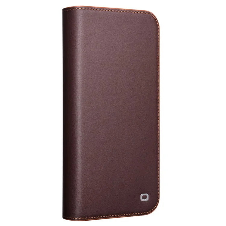 QIALINO For iPhone 16 Stand Case Anti-Drop Genuine Cow Leather Wallet Phone Cover