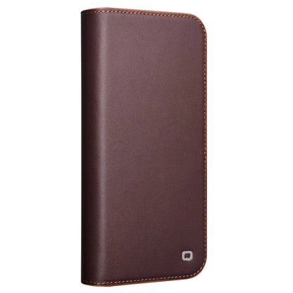 QIALINO For iPhone 16 Stand Case Anti-Drop Genuine Cow Leather Wallet Phone Cover