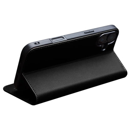 QIALINO For iPhone 16 Stand Case Anti-Drop Genuine Cow Leather Wallet Phone Cover