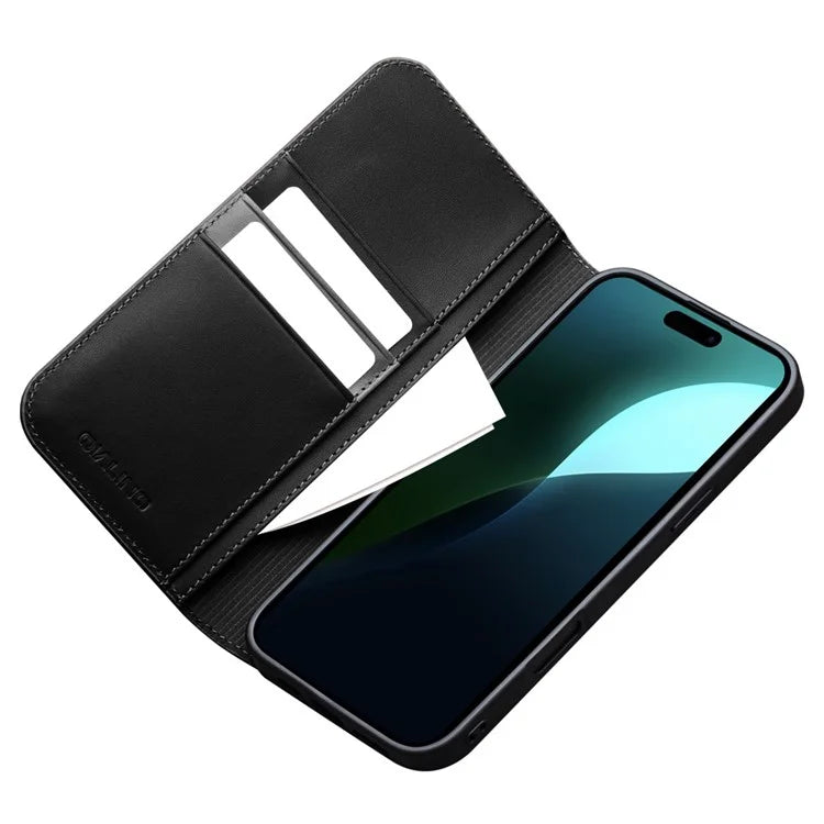 QIALINO For iPhone 16 Stand Case Anti-Drop Genuine Cow Leather Wallet Phone Cover