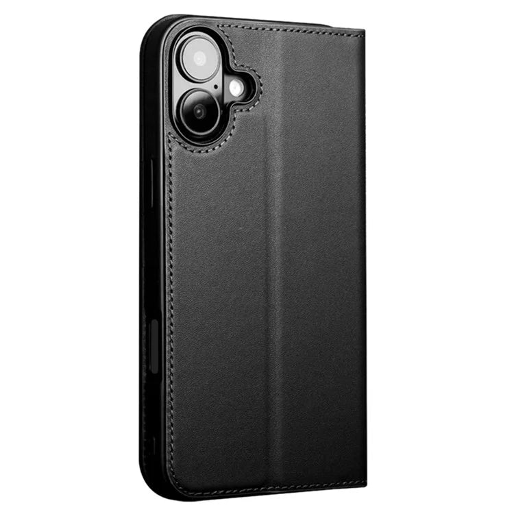 QIALINO For iPhone 16 Stand Case Anti-Drop Genuine Cow Leather Wallet Phone Cover