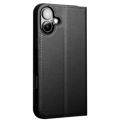 QIALINO For iPhone 16 Stand Case Anti-Drop Genuine Cow Leather Wallet Phone Cover