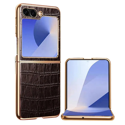 For Samsung Galaxy Z Flip6 5G Case Crocodile Texture Genuine Cow Leather+PC Phone Cover