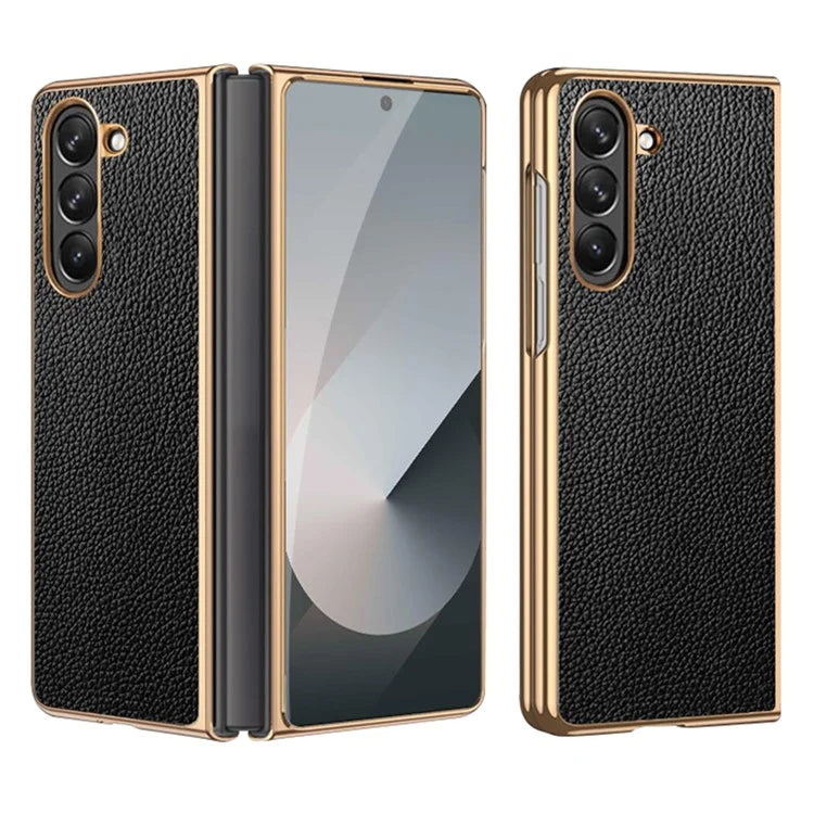 For Samsung Galaxy Z Fold6 5G Case Litchi Texture Genuine Cow Leather+PC Phone Cover
