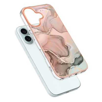 YB IMD Series-16 Style-E For iPhone 16 TPU Case Marble Pattern Electroplating Phone Cover
