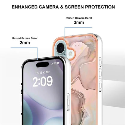 YB IMD Series-16 Style-E For iPhone 16 TPU Case Marble Pattern Electroplating Phone Cover