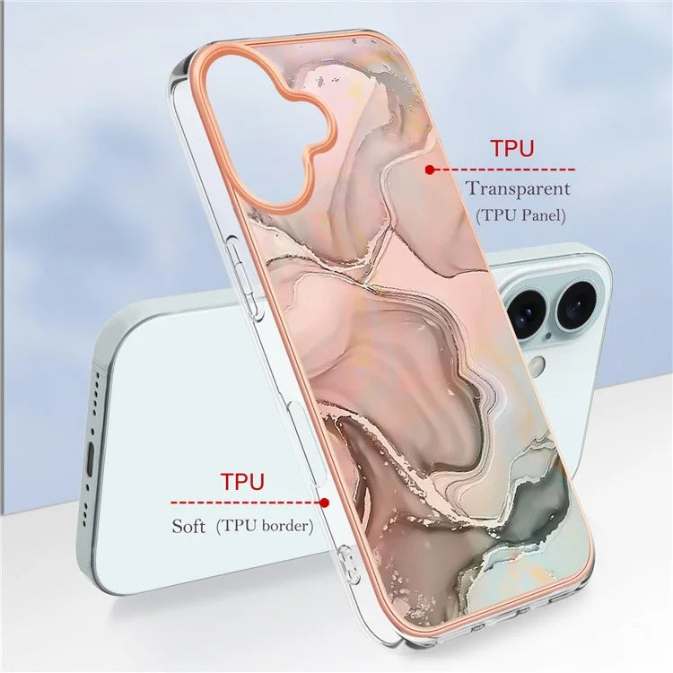YB IMD Series-16 Style-E For iPhone 16 TPU Case Marble Pattern Electroplating Phone Cover