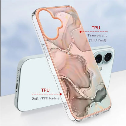 YB IMD Series-16 Style-E For iPhone 16 TPU Case Marble Pattern Electroplating Phone Cover