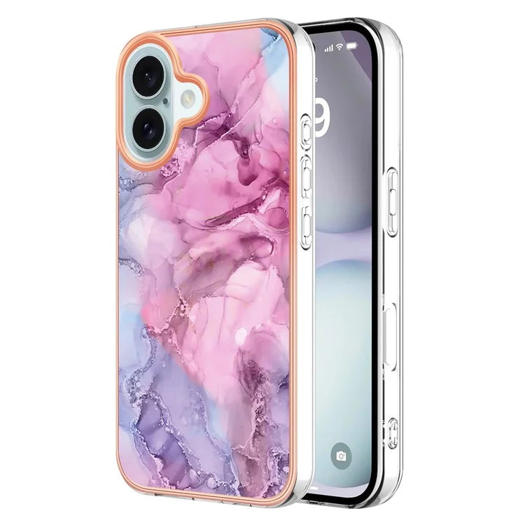 YB IMD Series-16 Style-E For iPhone 16 TPU Case Marble Pattern Electroplating Phone Cover