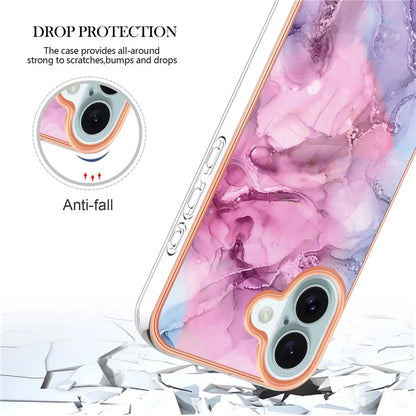 YB IMD Series-16 Style-E For iPhone 16 TPU Case Marble Pattern Electroplating Phone Cover