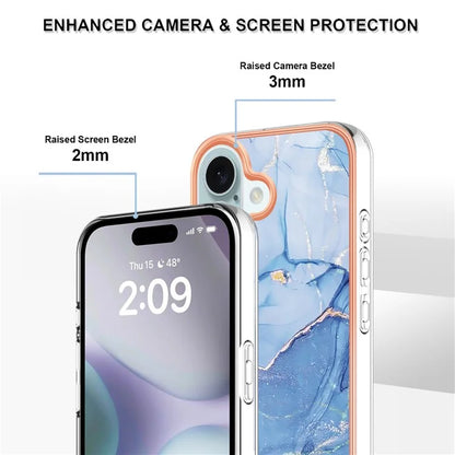 YB IMD Series-16 Style-E For iPhone 16 TPU Case Marble Pattern Electroplating Phone Cover