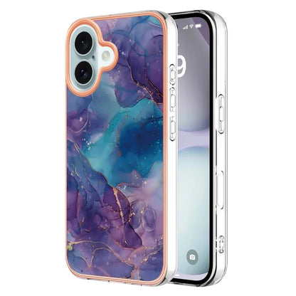 YB IMD Series-16 Style-E For iPhone 16 TPU Case Marble Pattern Electroplating Phone Cover