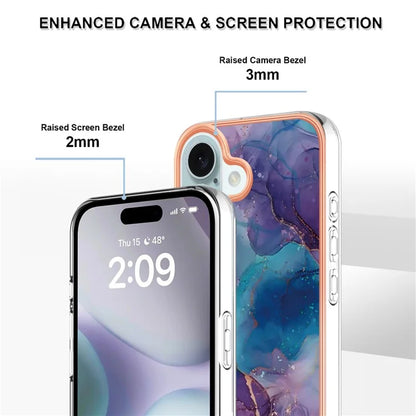 YB IMD Series-16 Style-E For iPhone 16 TPU Case Marble Pattern Electroplating Phone Cover