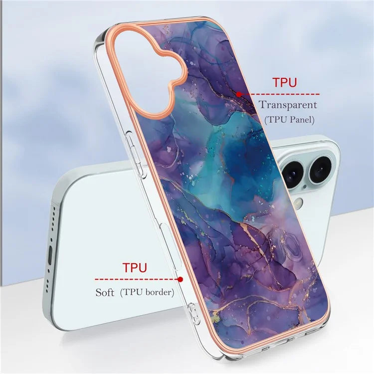 YB IMD Series-16 Style-E For iPhone 16 TPU Case Marble Pattern Electroplating Phone Cover