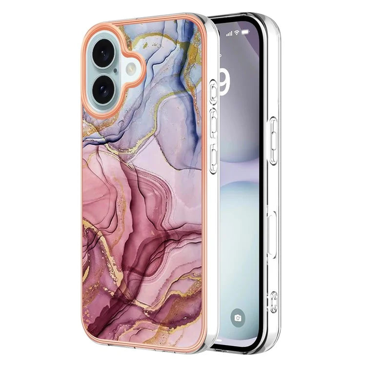 YB IMD Series-16 Style-E For iPhone 16 Plus TPU Case Marble Pattern Electroplating Phone Cover