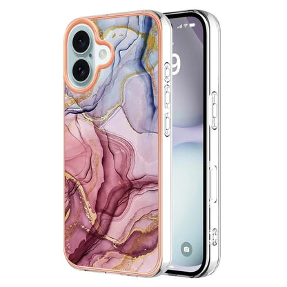 YB IMD Series-16 Style-E For iPhone 16 Plus TPU Case Marble Pattern Electroplating Phone Cover