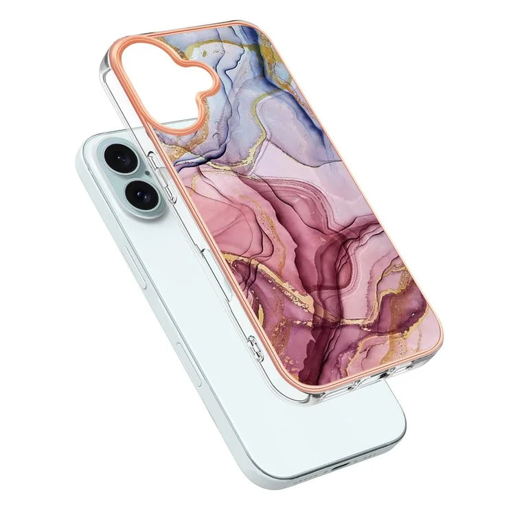 YB IMD Series-16 Style-E For iPhone 16 Plus TPU Case Marble Pattern Electroplating Phone Cover