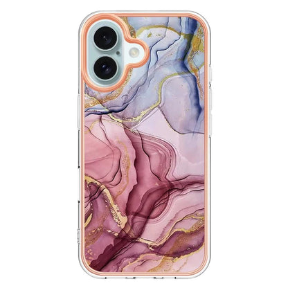 YB IMD Series-16 Style-E For iPhone 16 Plus TPU Case Marble Pattern Electroplating Phone Cover