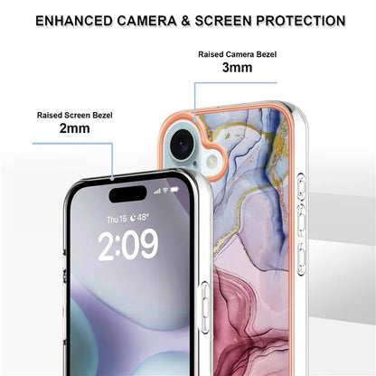 YB IMD Series-16 Style-E For iPhone 16 Plus TPU Case Marble Pattern Electroplating Phone Cover