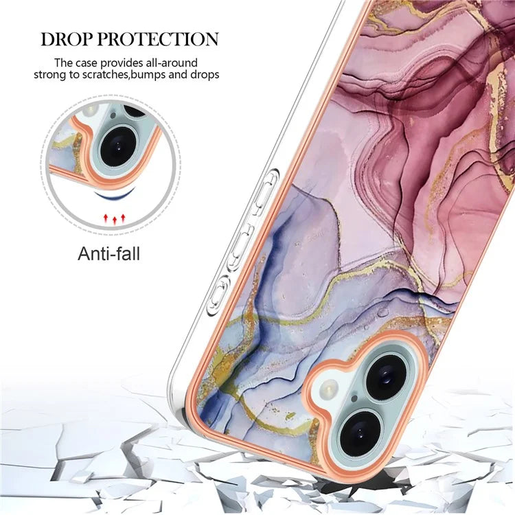 YB IMD Series-16 Style-E For iPhone 16 Plus TPU Case Marble Pattern Electroplating Phone Cover