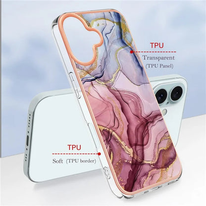 YB IMD Series-16 Style-E For iPhone 16 Plus TPU Case Marble Pattern Electroplating Phone Cover