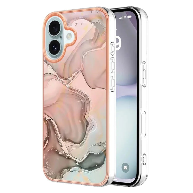 YB IMD Series-16 Style-E For iPhone 16 Plus TPU Case Marble Pattern Electroplating Phone Cover