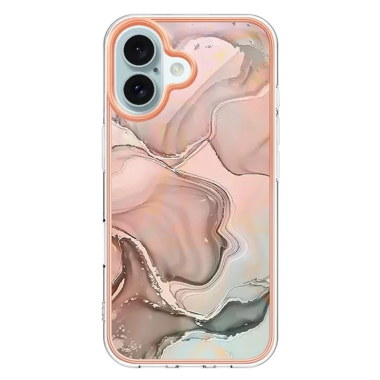 YB IMD Series-16 Style-E For iPhone 16 Plus TPU Case Marble Pattern Electroplating Phone Cover