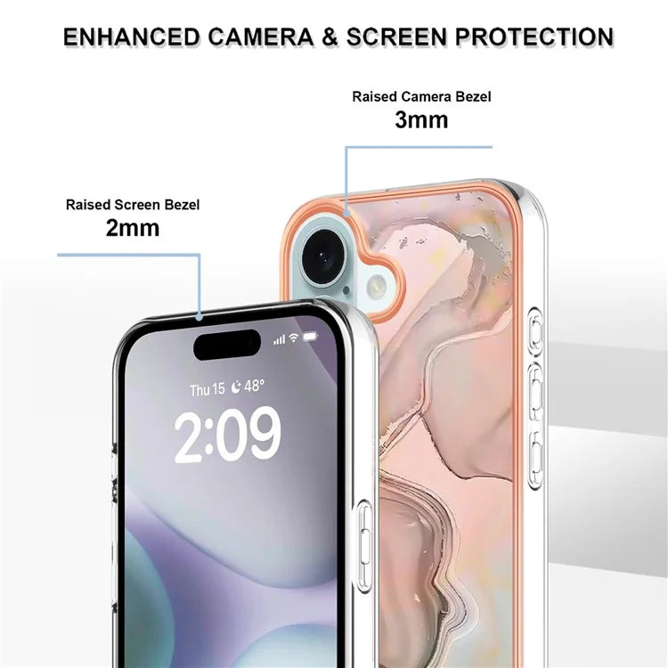 YB IMD Series-16 Style-E For iPhone 16 Plus TPU Case Marble Pattern Electroplating Phone Cover