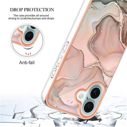 YB IMD Series-16 Style-E For iPhone 16 Plus TPU Case Marble Pattern Electroplating Phone Cover