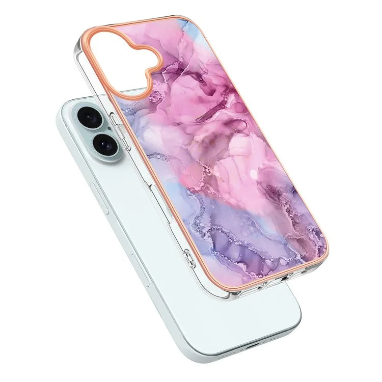 YB IMD Series-16 Style-E For iPhone 16 Plus TPU Case Marble Pattern Electroplating Phone Cover