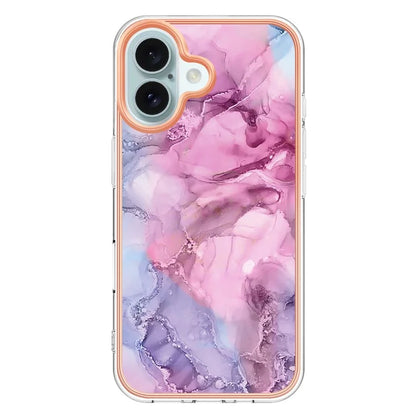 YB IMD Series-16 Style-E For iPhone 16 Plus TPU Case Marble Pattern Electroplating Phone Cover