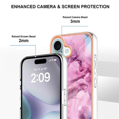 YB IMD Series-16 Style-E For iPhone 16 Plus TPU Case Marble Pattern Electroplating Phone Cover