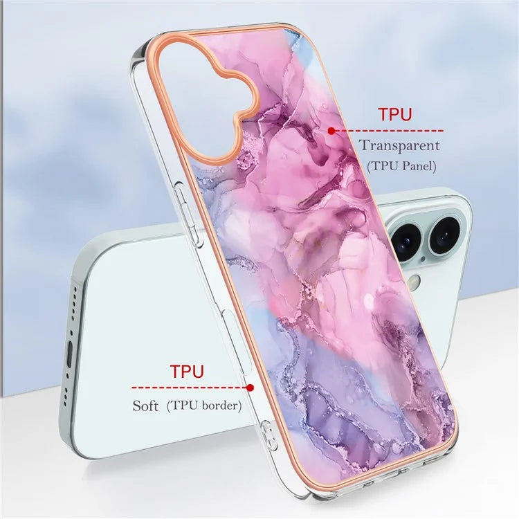 YB IMD Series-16 Style-E For iPhone 16 Plus TPU Case Marble Pattern Electroplating Phone Cover